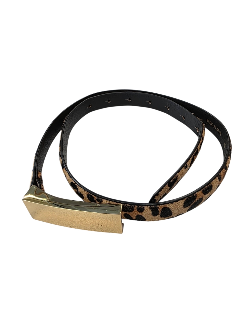 Zara leather  Leopard Skinny Belt with Gold Bar Buckle